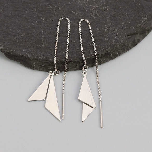 S925 Sterling Silver Rhombus Triangle Tassel Ear Line Earrings For Women Light Luxury Geometric Dangle Earrings