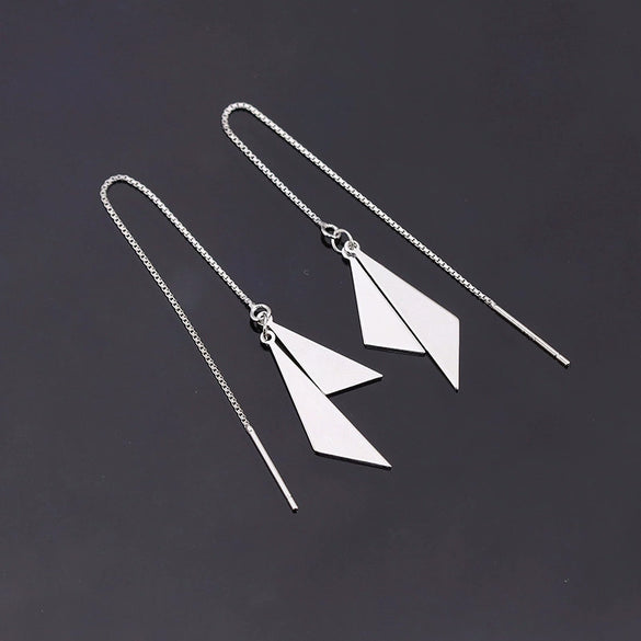 S925 Sterling Silver Rhombus Triangle Tassel Ear Line Earrings For Women Light Luxury Geometric Dangle Earrings