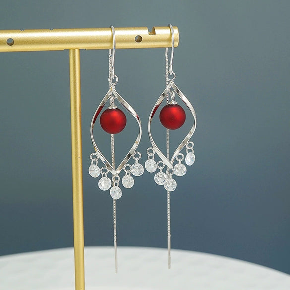 S925 Sterling Silver Rhombus Zircon Tassel Earrings Fashion Shape Pattern Earrings For Women