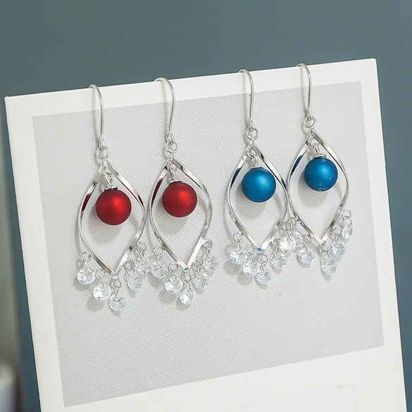 S925 Sterling Silver Rhombus Zircon Tassel Earrings Fashion Shape Pattern Earrings For Women