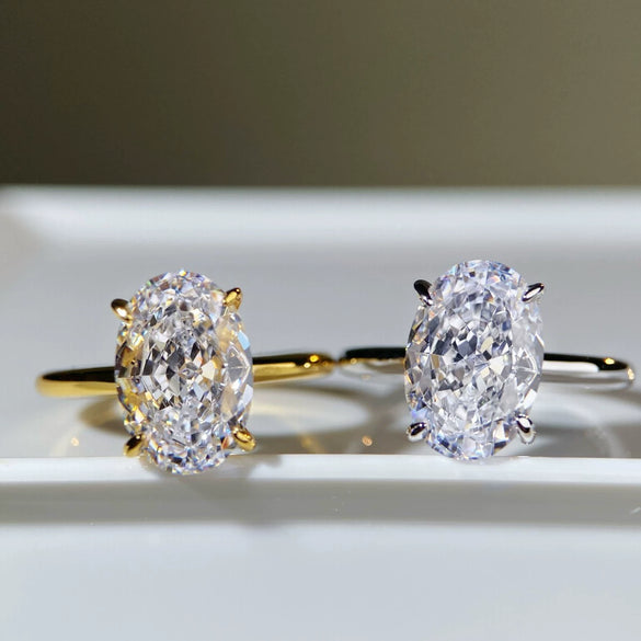 S925 Sterling Silver Ring For Women Geometric Style Ice Flower Cut Pigeon Egg Diamond 18K Gold Plated