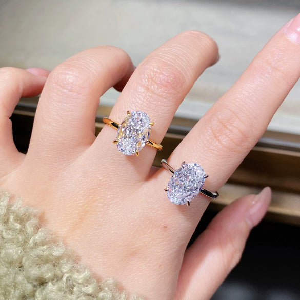 S925 Sterling Silver Ring For Women Geometric Style Ice Flower Cut Pigeon Egg Diamond 18K Gold Plated