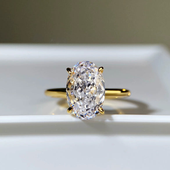 S925 Sterling Silver Ring For Women Geometric Style Ice Flower Cut Pigeon Egg Diamond 18K Gold Plated