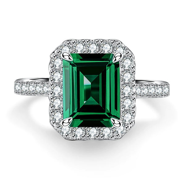 S925 Sterling Silver Ring With Emerald Cut High Carbon Diamond And Electroplating