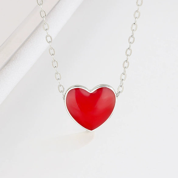 S925 Sterling Silver Rose Gold Thermochromic Heart Pendant Necklace Simple Fashion Geometric Clavicle Chain For Women