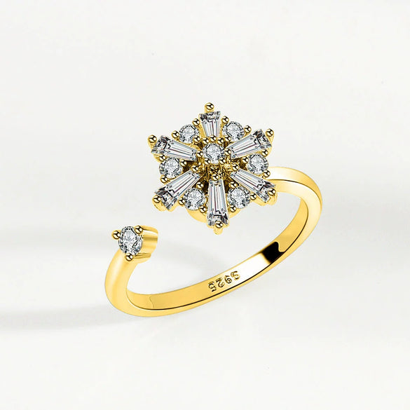 S925 Sterling Silver Rotating Anxiety Relief Ring For Women Adjustable Open Band Electroplated Silver Ring