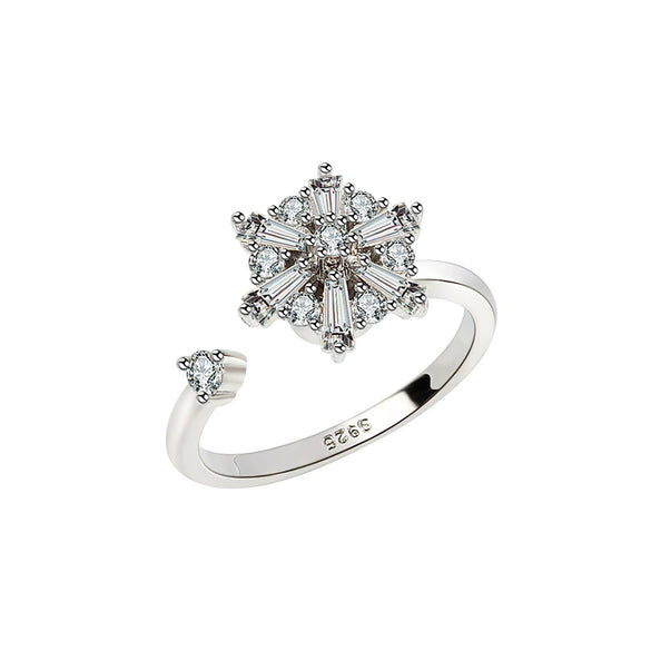 S925 Sterling Silver Rotating Anxiety Relief Ring For Women Adjustable Open Band Electroplated Silver Ring