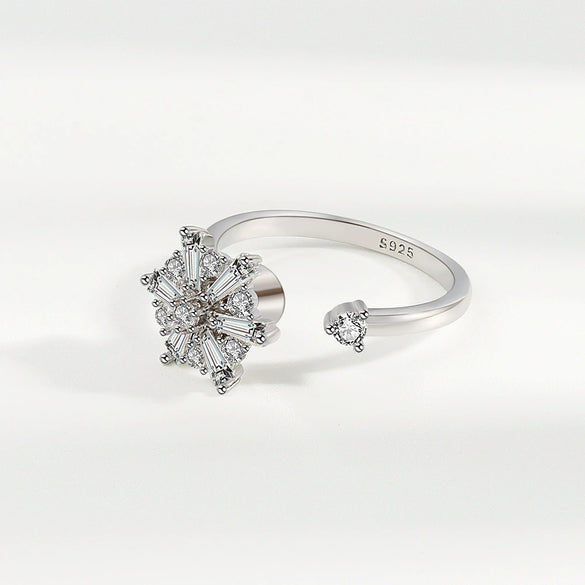 S925 Sterling Silver Rotating Anxiety Relief Ring For Women Adjustable Open Band Electroplated Silver Ring