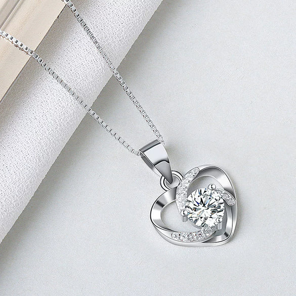 S925 Sterling Silver Rotating Heart Necklace For Women Electroplated Love Pendant Fashion Jewelry
