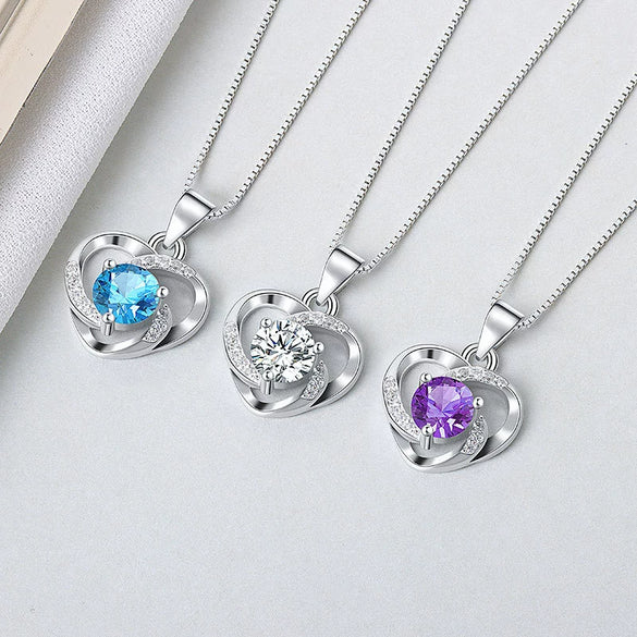 S925 Sterling Silver Rotating Heart Necklace For Women Electroplated Love Pendant Fashion Jewelry