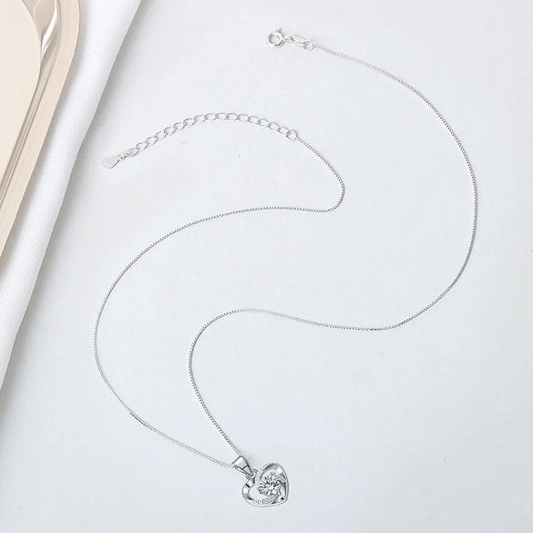 S925 Sterling Silver Rotating Heart Necklace For Women Electroplated Love Pendant Fashion Jewelry