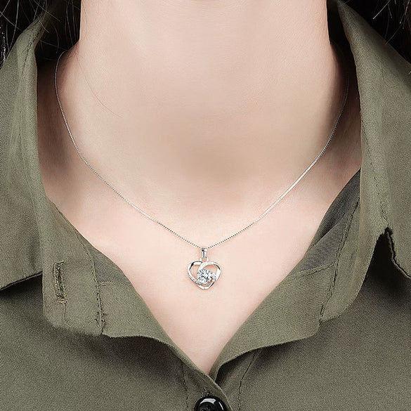 S925 Sterling Silver Rotating Heart Necklace For Women Electroplated Love Pendant Fashion Jewelry