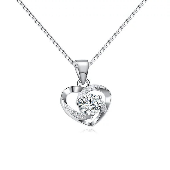 S925 Sterling Silver Rotating Heart Necklace For Women Electroplated Love Pendant Fashion Jewelry