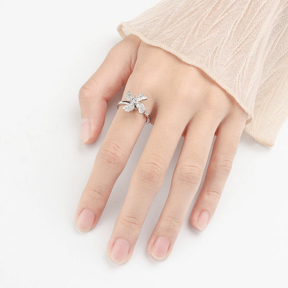 S925 Sterling Silver Rotating Windmill Open Ring For Women Elegant Adjustable Spinner Statement Jewelry