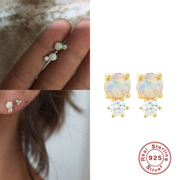 S925 Sterling Silver Round Geometric Earrings Set With Precious Stones Real Gold Plated