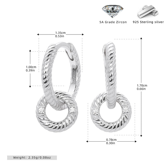 S925 Sterling Silver Round Geometric Microinlaid Zircon Earrings For Women