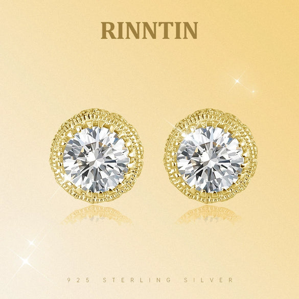 S925 Sterling Silver Round Geometric Zircon Earrings Simple Electroplated Stud Earrings For Women