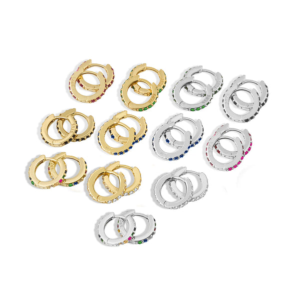 S925 Sterling Silver Round Micro Pave Color Zircon Geometric Stud Earrings For Women