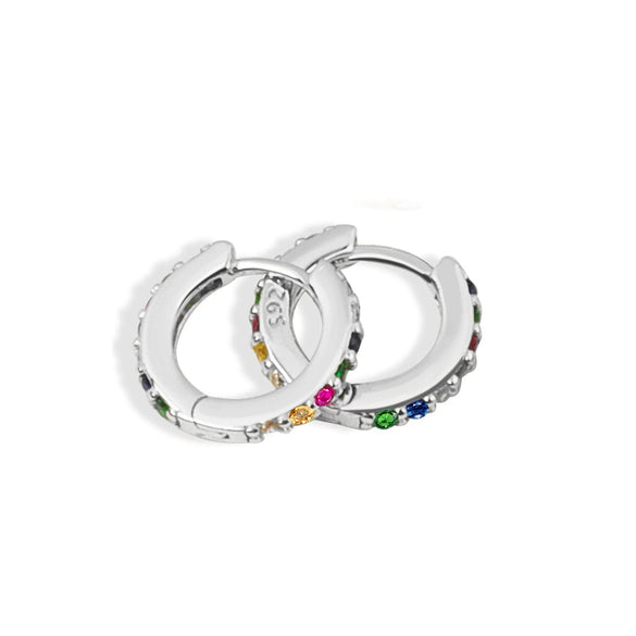 S925 Sterling Silver Round Micro Pave Color Zircon Geometric Stud Earrings For Women