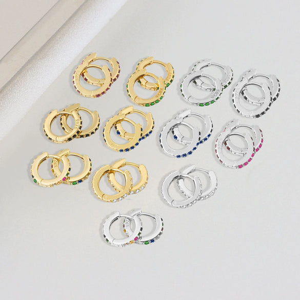 S925 Sterling Silver Round Micro Pave Color Zircon Geometric Stud Earrings For Women
