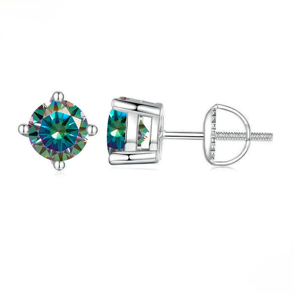 S925 Sterling Silver Round Moissanite Diamond Design Classic Women's Earrings