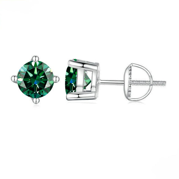S925 Sterling Silver Round Moissanite Diamond Design Classic Women's Earrings