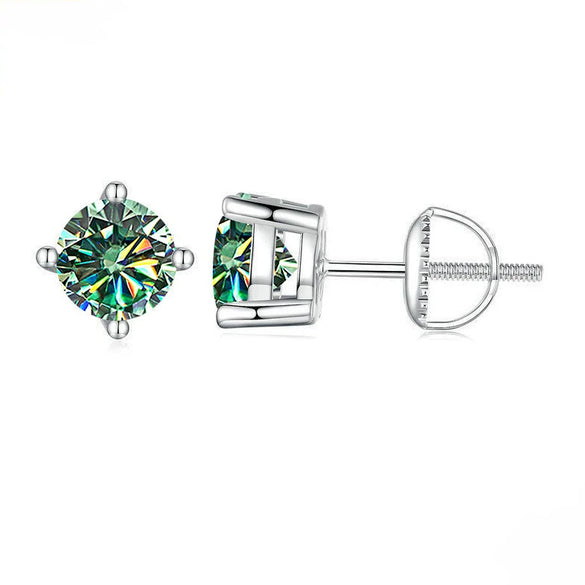 S925 Sterling Silver Round Moissanite Diamond Design Classic Women's Earrings