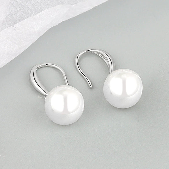 S925 Sterling Silver Round Pearl Geometric Earrings For Women With Electroplated Finish Fine Ear Jewelry