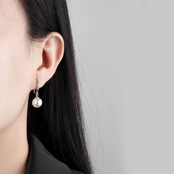 S925 Sterling Silver Round Pearl Geometric Earrings For Women With Electroplated Finish Fine Ear Jewelry