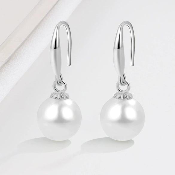S925 Sterling Silver Round Pearl Geometric Earrings For Women With Electroplated Finish Fine Ear Jewelry