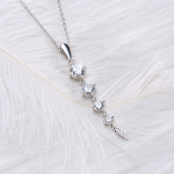 S925 Sterling Silver Round Stone Pendant Necklace Original Design Electroplated Clavicle Chain Jewelry