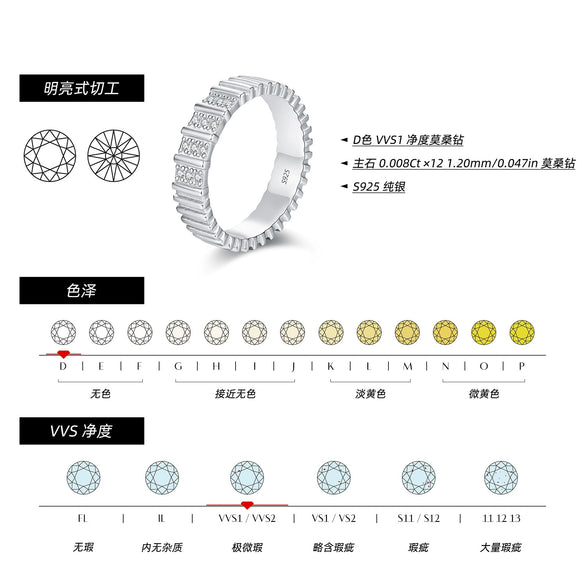 S925 Sterling Silver Row Diamond Ring With Design Sense For Women Electroplated Mosan Diamond Inlay Ins Neutral Wind Stacked Style