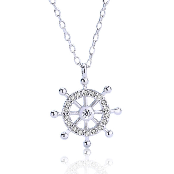 S925 Sterling Silver Rudder Geometric Diamond Mixed Gem Inlay Necklace