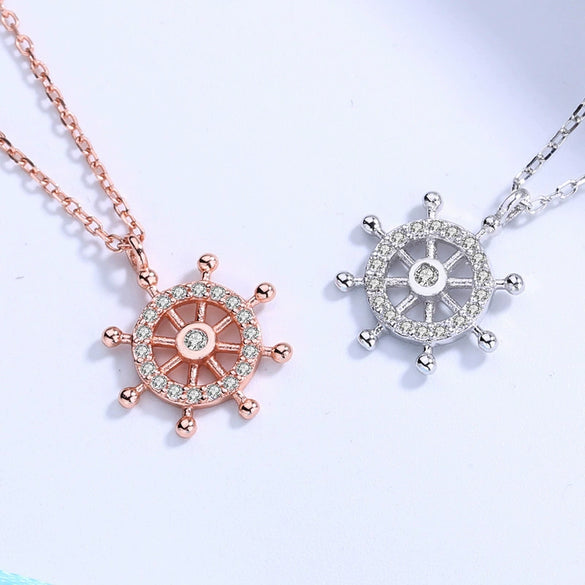 S925 Sterling Silver Rudder Geometric Diamond Mixed Gem Inlay Necklace