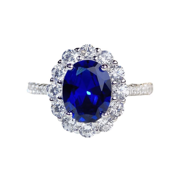 S925 Sterling Silver Sapphire Ring Female Pigeon Egg Geometric Light Luxury Electroplated