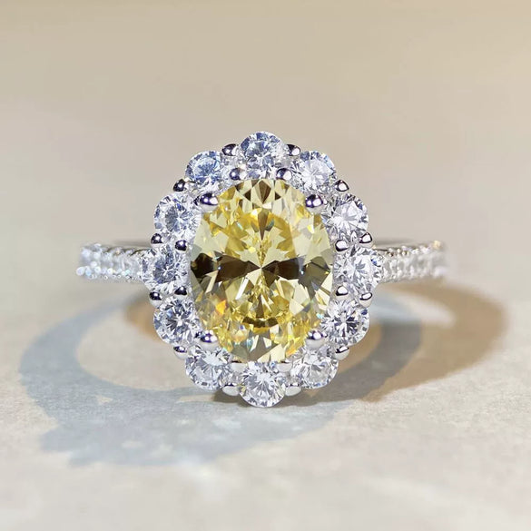 S925 Sterling Silver Sapphire Ring Female Pigeon Egg Geometric Light Luxury Electroplated