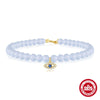 S925 Sterling Silver Sea Blue Chalcedony Handmade Beaded Star Shape Electroplated Women's Bracelet