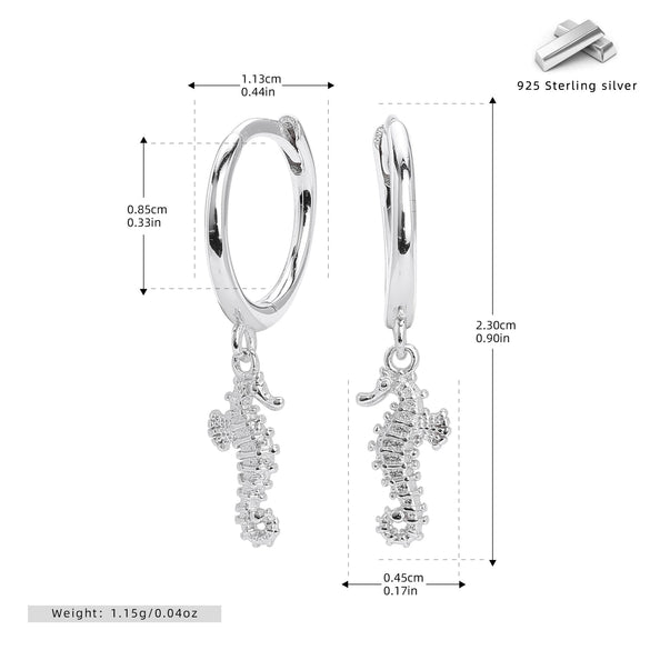 S925 Sterling Silver Seahorse Animal Style Earrings