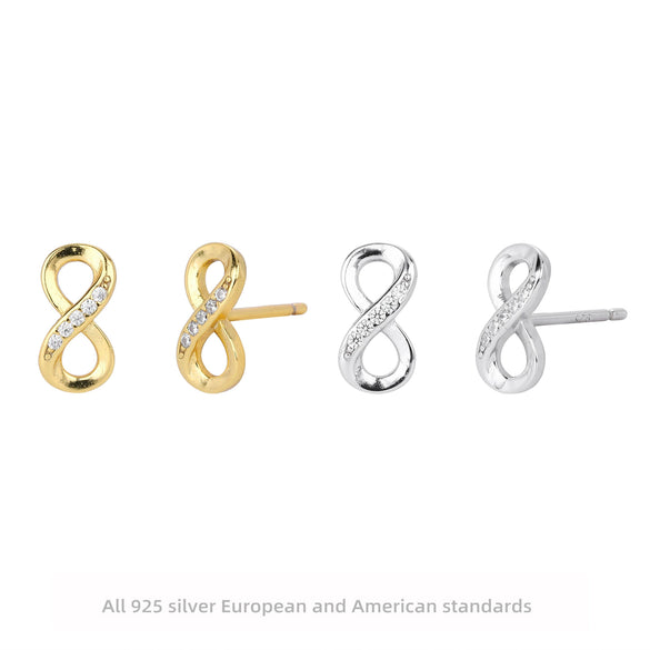 S925 Sterling Silver 8Shaped Inlaid Zircon Simple Style Women's Earrings