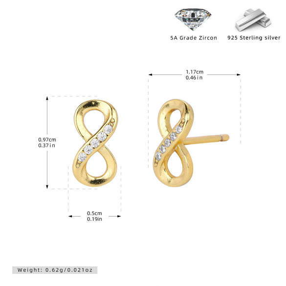 S925 Sterling Silver 8Shaped Inlaid Zircon Simple Style Women's Earrings