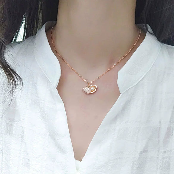 S925 Sterling Silver Shell Pearl Necklace With Electroplated Animal Zodiac Pendant Cross Chain Collarbone Jewelry For Women