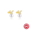 S925 Sterling Silver Simple All Match Pearl Diamond Women's Earrings In Horizontal Curved Smile Shape With Zirconia Design