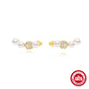 S925 Sterling Silver Simple All Match Pearl Diamond Women's Earrings In Horizontal Curved Smile Shape With Zirconia Design