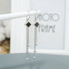 S925 Sterling Silver Simple Geometric Black Square Ear Line Long Tassel Earrings For Women Elegant Fashion Jewelry
