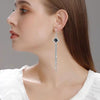 S925 Sterling Silver Simple Geometric Black Square Ear Line Long Tassel Earrings For Women Elegant Fashion Jewelry