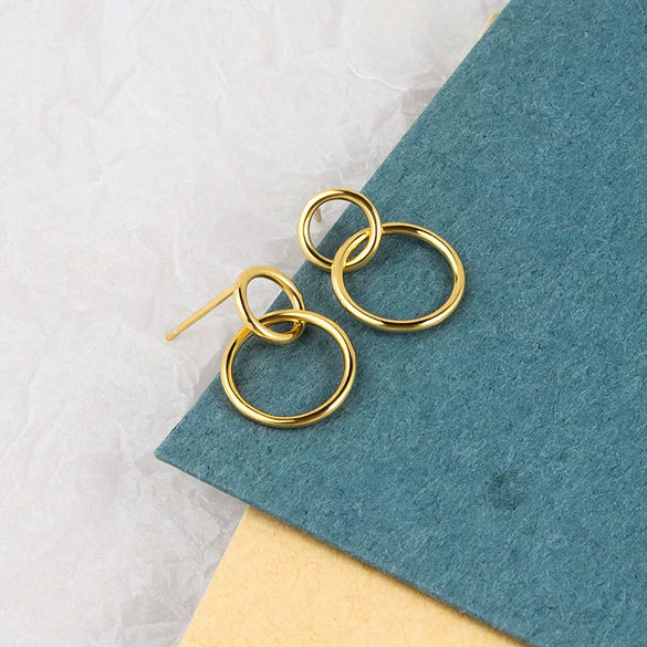 S925 Sterling Silver Simple Geometric Round Earrings For Women Electroplated Minimalist Jewelry