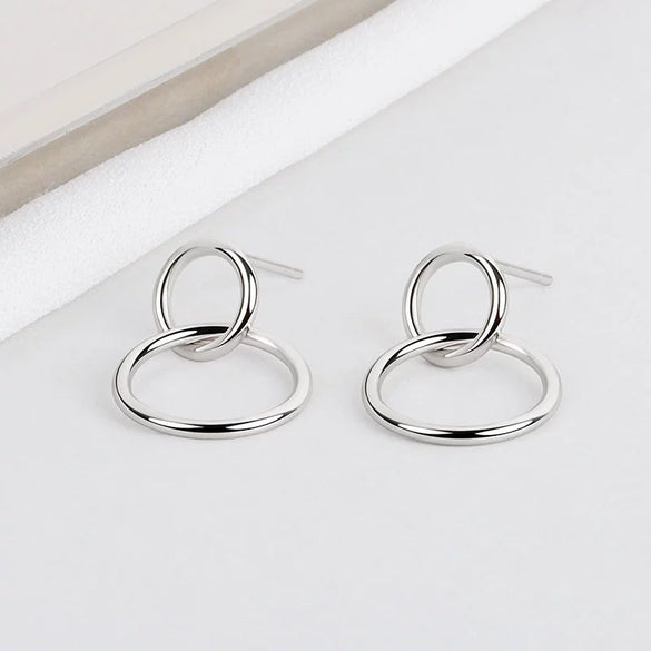 S925 Sterling Silver Simple Geometric Round Earrings For Women Electroplated Minimalist Jewelry
