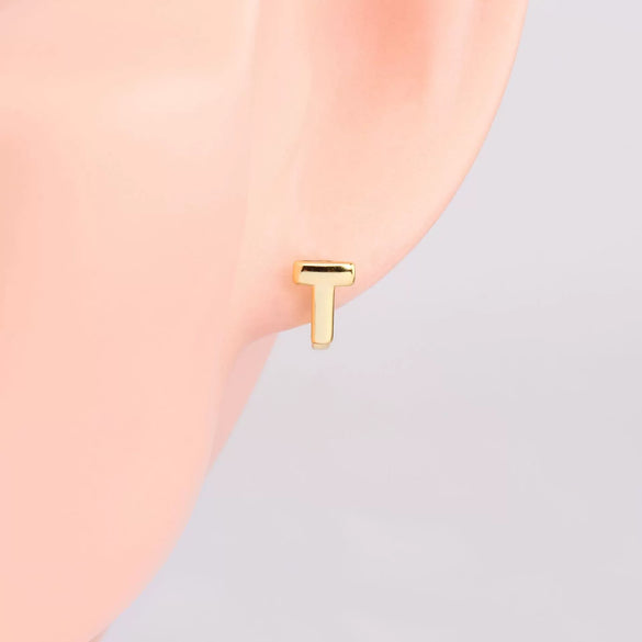 S925 Sterling Silver Simple Letter Tshaped Electroplated Women's Earrings