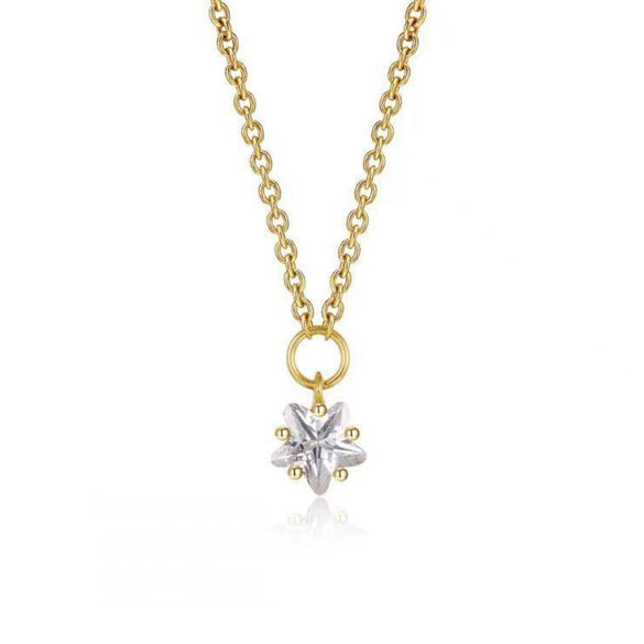 S925 Sterling Silver Simple Star Rhinestone Pendant Necklace For Women With Snake Bone Chain Electroplated Fashion Clavicle Necklace
