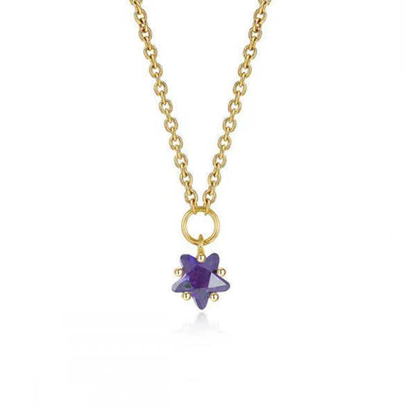 S925 Sterling Silver Simple Star Rhinestone Pendant Necklace For Women With Snake Bone Chain Electroplated Fashion Clavicle Necklace